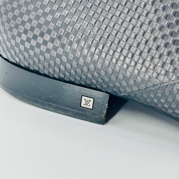 Y2K Louis Vuitton Black Embossed Checkerboard Leather Lace-Up ZIp Heel Shoes - Picture 5 of 9